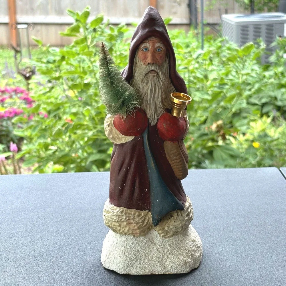 Authentic‎ Kirt Curtis Hand Carved Wood Santa Figurine Old World Folk Art Signed